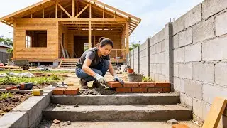 Timelapse – Building Brick Steps with Cement & Complete Concrete Fence | $200 Project