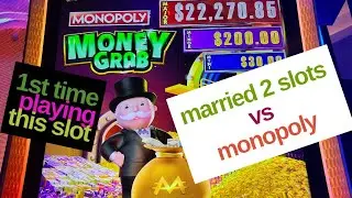 💵 MONOPOLY Money Grab Slot Action with lots of random bonuses! | Married 2 Slots #casino #slots