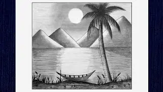 How to draw easy scenery, sunset drawing with pencil, riverside landscape drawing, pencil drawing