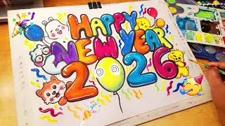 Happy New Year 2026 Drawing Tutorial 🎉 | Easy & Cute Step by Step #art #watercolorpainting 