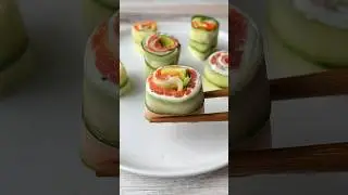 Breakfast 🍳 Lunch 🥙 or Snack make my VIRAL cucumber salmon sushi rolls 🤤 #cucumberrolls #shorts