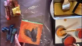 Photo Encaustic Raven Art Demo