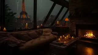 Rainy Night in Cozy Paris Loft 🌧️🔥 | Fireplace Ambience for Sleep & Focus | ASMR No Talking