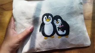 Canvas painting...🐧🖤🌱 cute penguin art on canvas bag...Follow for more ❤