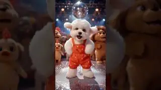 Puppy Dance Party in Red Overalls 🐶✨