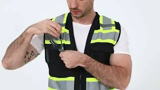 ProtectX Safety Vest Black Hi-Visibility Vest Solid Front Mesh Back with 6 Pockets