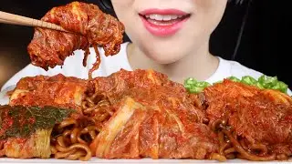 ASMR Spicy Kimchi Wrapped Instant Black Bean Noodles | Chapagetti | 짜파게티 | Eating Sounds Mukbang