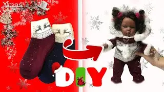 We sew clothes for a mini reborn doll from a sock | Как сшить одежду для куклы мини реборн из носка