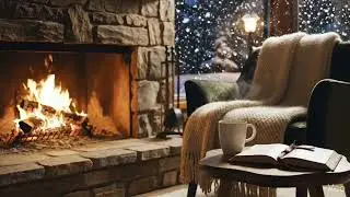 Cozy Snow Fall and Fireplace with Sounds for Sleep and Relaxation