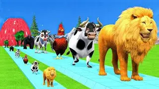 Long slide game | Hours - Elephant - Dinosaur - Gorilla -  Hipotzum - Tiger - Cow - Bear 