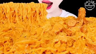 ASMR MUKBANG｜SPICY CHEESE NOODLES, SAUSAGES 꾸덕한 로제 틈새라면, 소시지 EATING SOUNDS 먹방