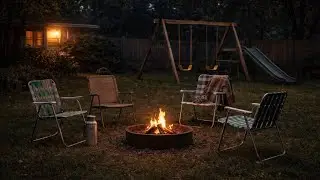Backyard Fire Pit at Night | Crickets & Distant Playground | Summer Night Ambience (No Music)