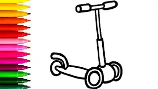Scooter🛴🛵Drawing, Painting, Coloring ✏️ forKids and Toddlers with watercolors. How to Draw Together