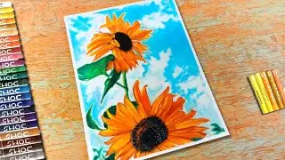 Drawing Sunflower | Easy Oil Pastel Drawing for Beginners step by step | Scenery Drawing | # 158