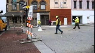PennDOT workers pull back Main St. barricade