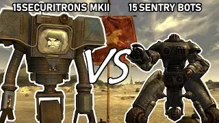 15 Securitrons MkII vs 15 Sentry Bots (Minigun) | Fallout New Vegas npc battles