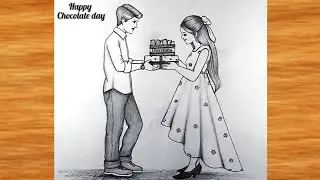 Happy Chocolate Day Drawing || Valentines week Special Chocolate Day Drawing || Couple Drawing easy