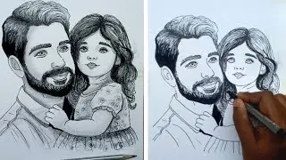Father and Daughter lovely sketch/ Little princess of Father sketch drawing.