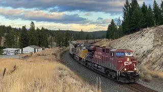 Lights and Horn Show!!! CP 8779 Leads CP 669 (Potash) West near Cranbrook BC, CP Cranbrook Sub.