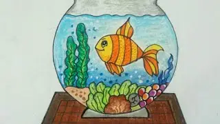 How to draw and colour cute fish aquarium easy for kids @ Kanashvi Art