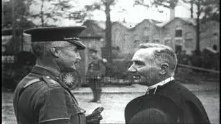 French Premier Georges Clemenceau, and British General Byng, inspect French and B...HD Stock Footage