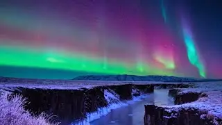 Meditate to a Starry Aurora Borealis and Slow Moving Stream with Ambient Music