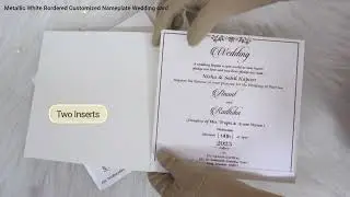 Metallic White Bordered Customized Nameplate Wedding Card - KSN0019