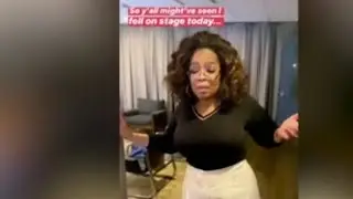 Video: Oprah Winfrey dons $3K ice therapy sleeve on her leg as she insists to fans she isn't hurt.