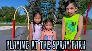 Bon Bon and Lexi playing at the Spray Park