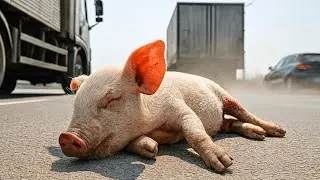 Emotional Rescue Moment as a Team Finds a Piglet Hurt and Alone on the Busy Road 🐖🚨