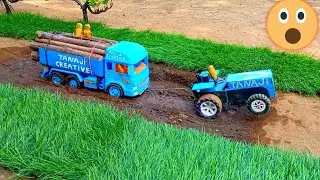 diy truck loding stuck in mud ! Rescue with powerful  tractor science project part 2
