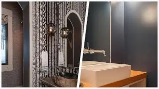 75 Light Wood Floor Powder Room With Brown Countertops Design Ideas You'll Love ⭐️