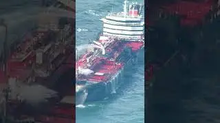 Fire on oil tanker involved in North Sea collision with cargo ship is out #news #shorts #ship #crash