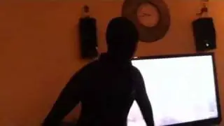 Morphsuits man dancing staring Mibevan