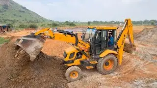 Powerful Bull Backhoe Loader Loading Heavy Soil on Site | Full Mud Lifting and Field Work Action