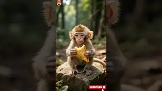 🐒 Monkey Enjoys Eating Samosa | Cute Monkey Eating Video #funnybaby #trending #bandar