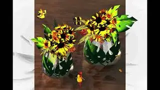 Sunflower table arrangement on modern glass vase (Series III)