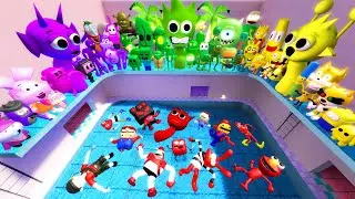 🌀 WHICH COLOR IS STRONGER? SPRUNKI SONG VS 3D SANIC MEMES SPARTAN KICKING | VAPORWAVE POOL GMod!