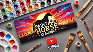 Sunset Scene Paint: Horse Silhouette at Sunset