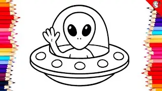 Alien UFO Ship Coloring Page | Easy Space Drawing for Kids | Let's Color Together!
