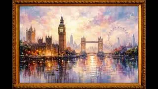 Abstract London Cityscape Silhouette in Gold Frame | Art for Your TV | 2 Hours