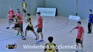 Handball rules: Referee communication (Scene1); pushing after a free-throw decision (Scene2)