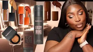 Full Face of Huda Beauty Products featuring the NEW Easy Bake Setting Spray with 16-Hour Wear!
