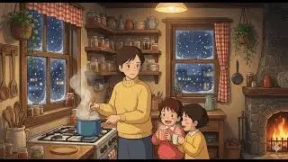 Warming Up a Snowy Night ❄️ Cozy Ghibli Kitchen ASMR (Hot Meal & Crackling Fire)