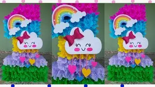 Flores de papel crepé 🌺 Piñata número 1 lluvia de amor armado y decorado🌈💕