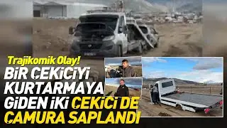 Isparta'daTrajikomik Olay! Bir &ccedil;ekiciyi kurtarmaya giden iki &ccedil;ekici de &ccedil;amura saplandı