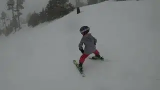 Snow Summit during a snow storm. Emma's first big crash. 30/29/23