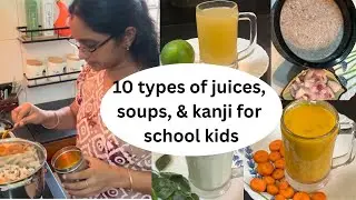 10 days 10 varieties of juice,soup and kanji recipes | juice preparation for school kids