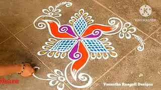 Beginner's Easy And Simple 3 Dots Rangoli || Colourful Rangoli Design ||Cute and Elegant Rangoli ✨️🌼