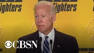 Joe Biden speaks amid chants of 